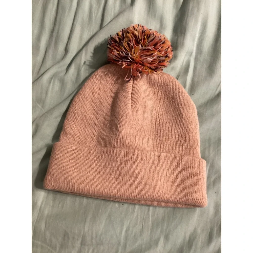 Gertex Peach Pink Knit Beanie Multi Color Pom Pom‎ Winter Hat One Size